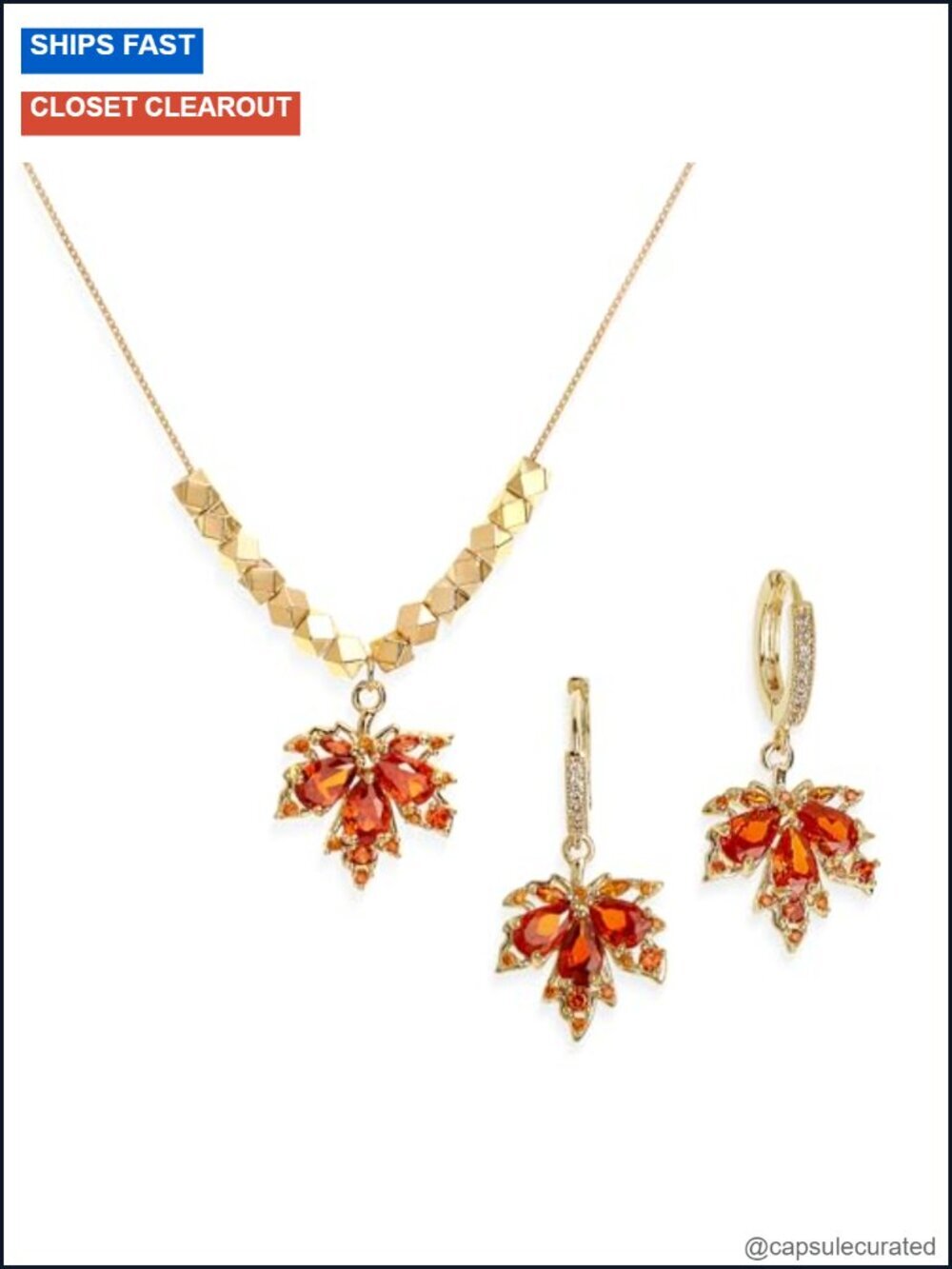 Dainty Rhinestone Crystal Jewelry Set, 14k Gold Plated Stainless Steel Earrings